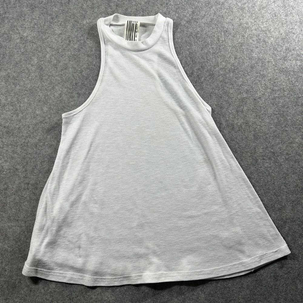 Free People Tank Top Small White Ribbed High Neck Trapeze‎ Swing Racerback Flaws